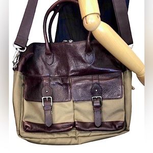 RALPH LAUREN Olive Green Canvas and Brown Leather Laptop Messenger Shoulder Bag